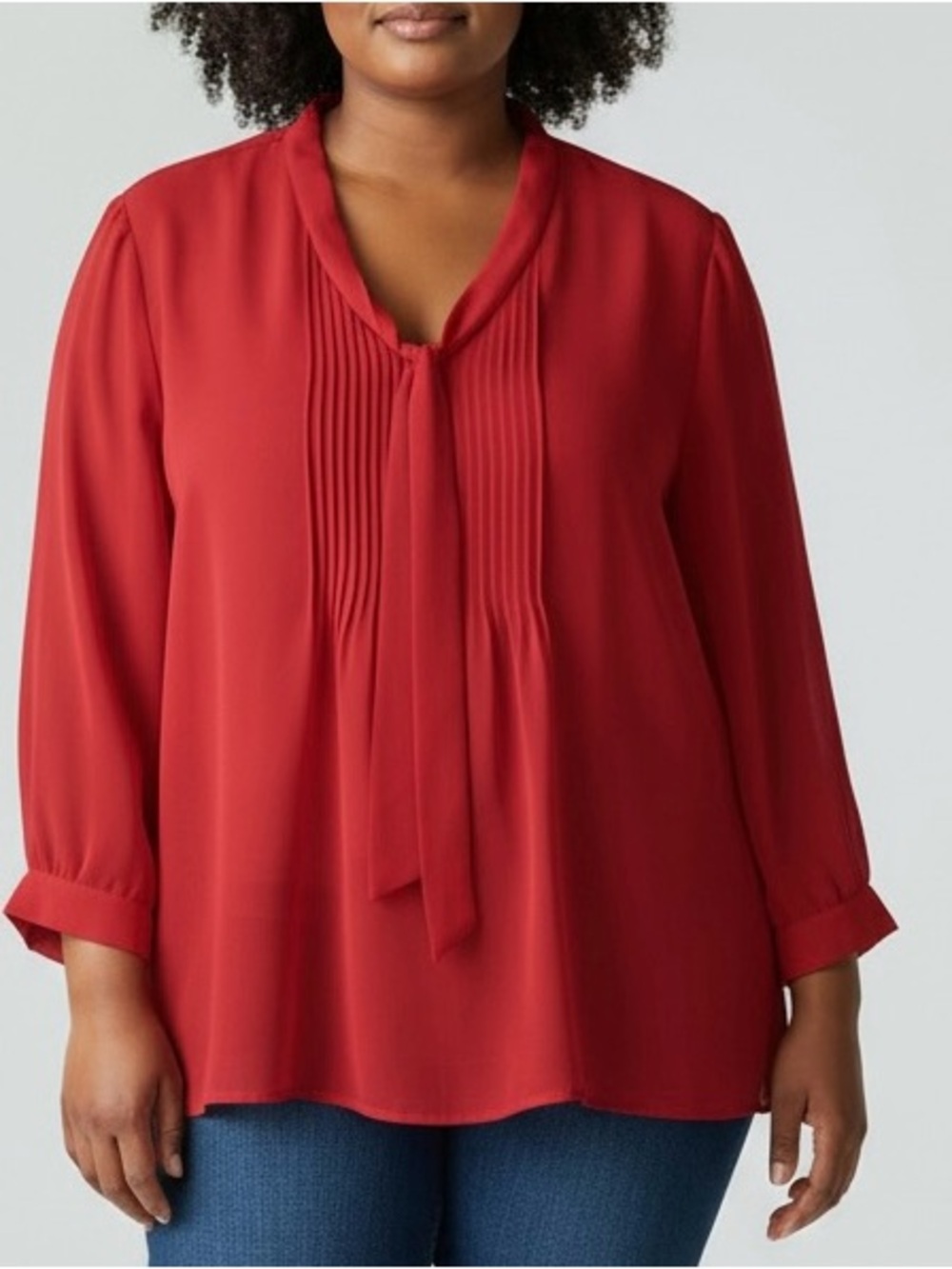 Banana Republic Red Tie-Neck Pintuck Blouse